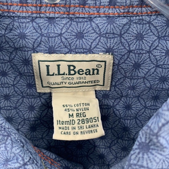 LL Bean Button Down Shirt Short Sleeve Blue Floral Mens Size‎ Medium - Picture 4 of 6